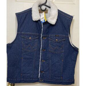 New WRANGLER Cowboy Utility Blue Sherpa Lined Denim Western Vest Men's Size XL